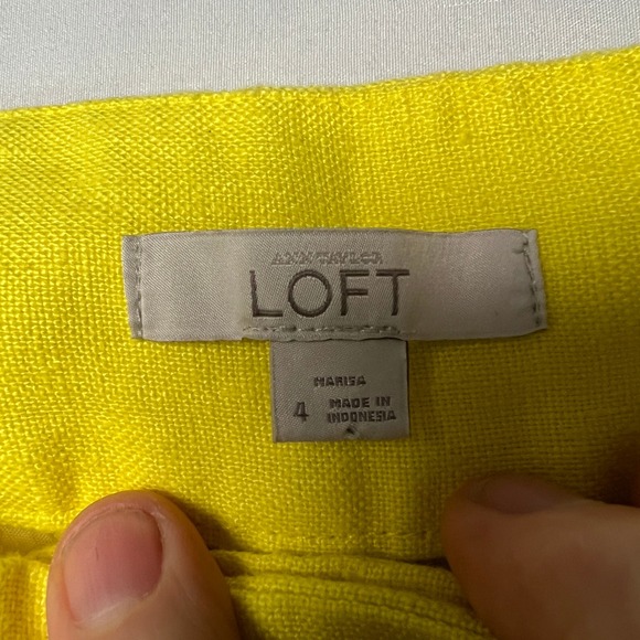 LOFT Marisa Yellow Linen Blend Wide Leg Pants Size 4 Casual Summer Coastal Beach - Picture 4 of 12